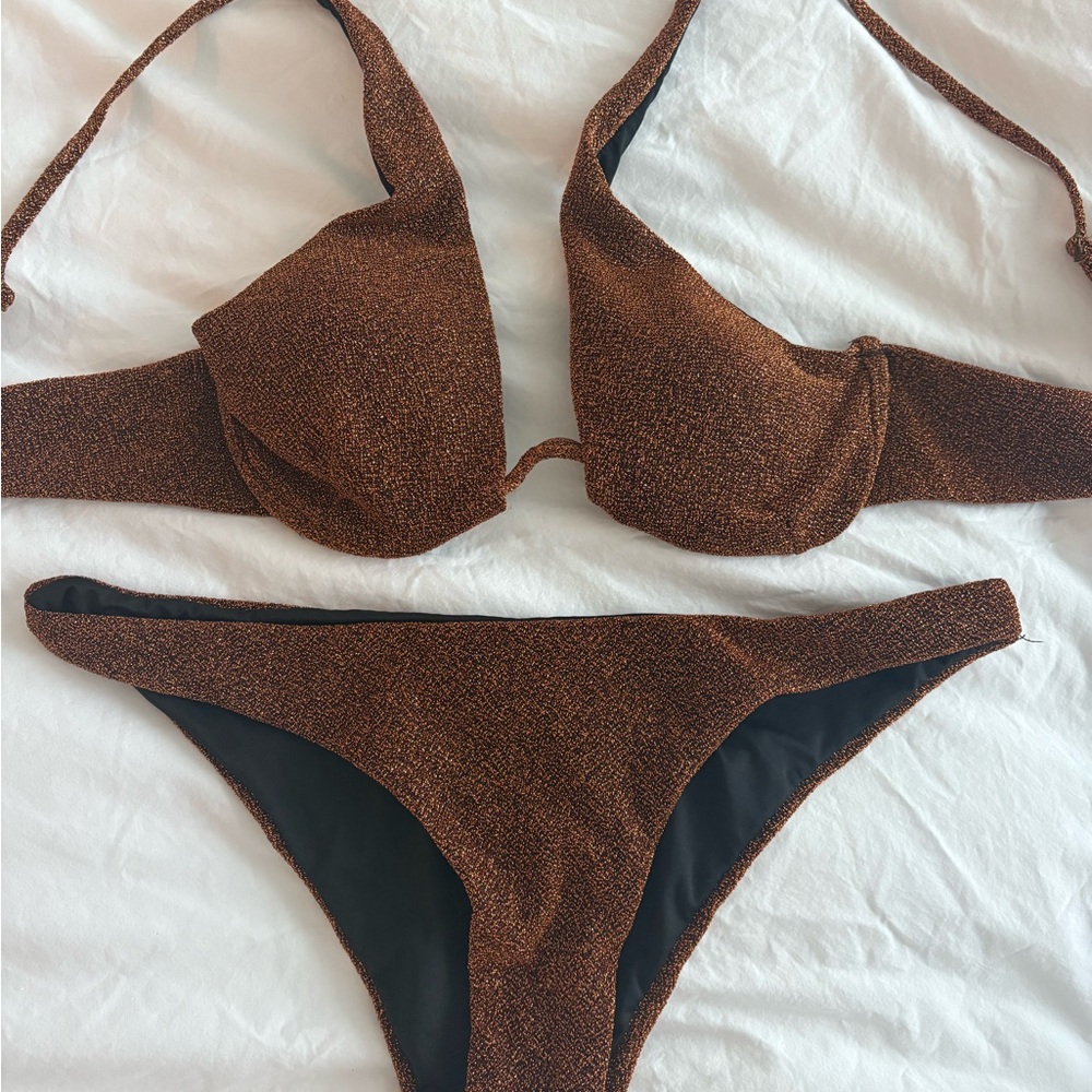 Brown glittery Textured Bikini Set
